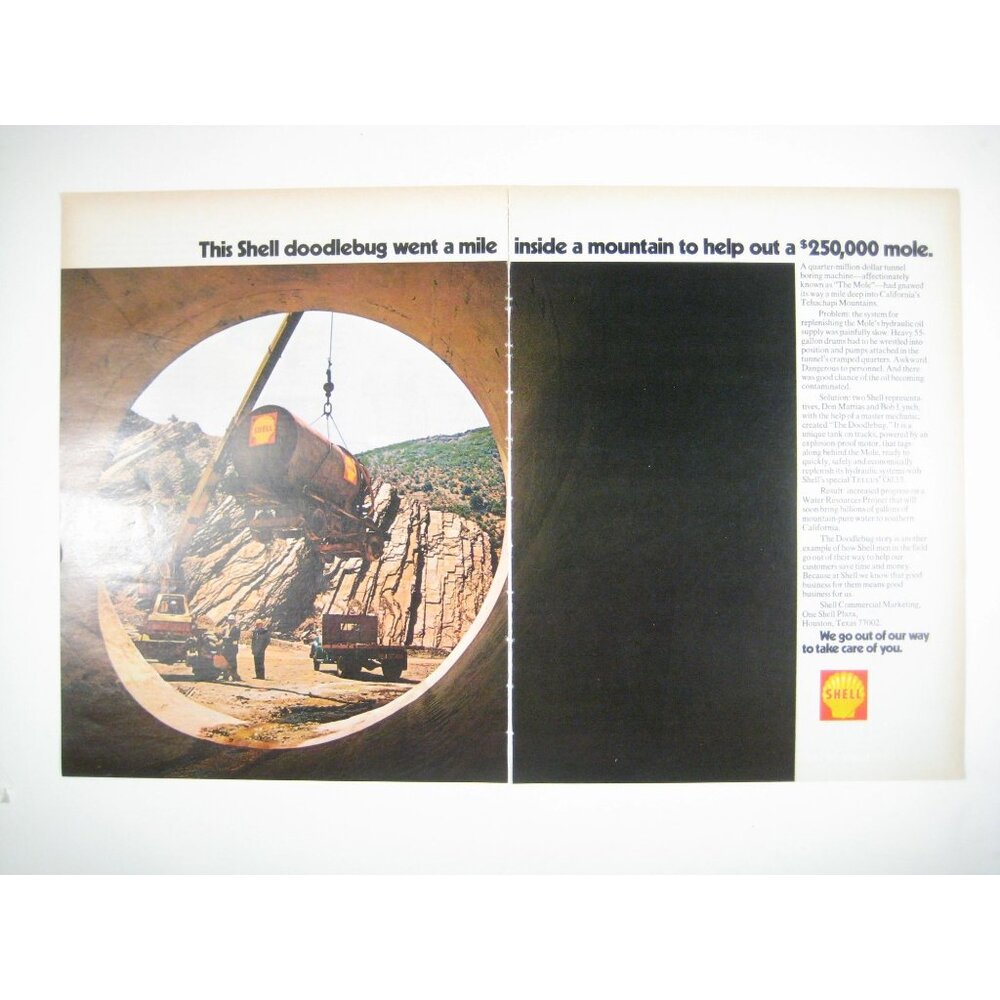 Shell Vintage Ad Print 1971 Doodlebug Tunnel Construction Oil Gas 2 Page READ